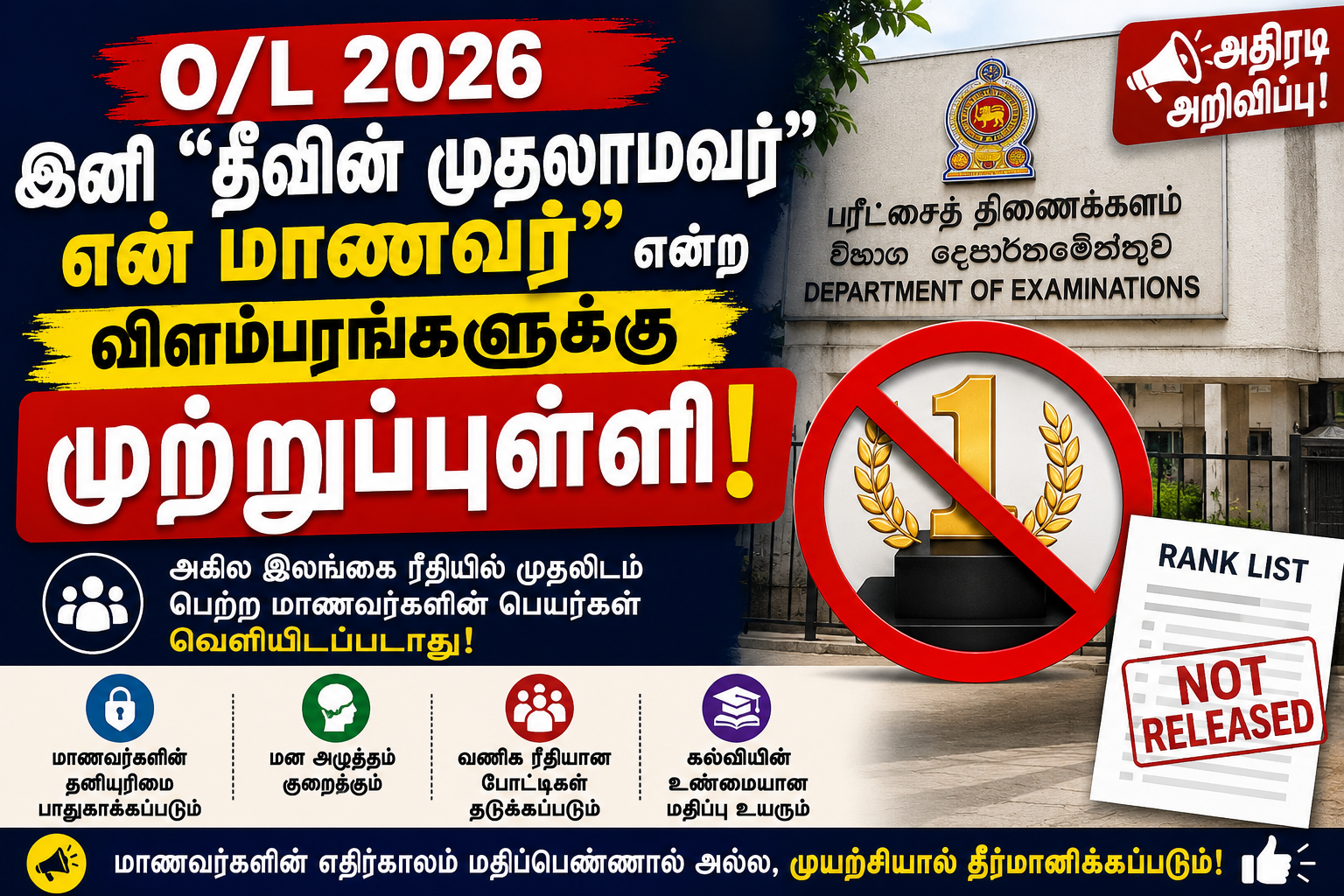 O/L 2026 Island Rank இல்லை! பரீட்சைத் திணைக்களத்தின் புதிய அறிவிப்பு