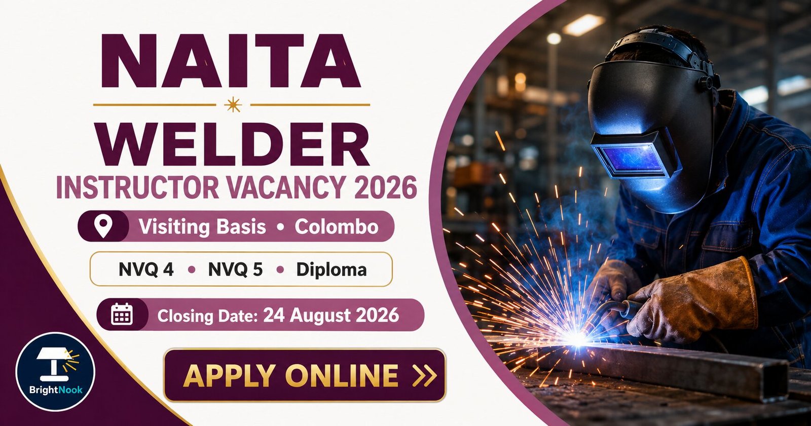 NAITA Welder Instructor vacancy 2026 at Colombo District Office