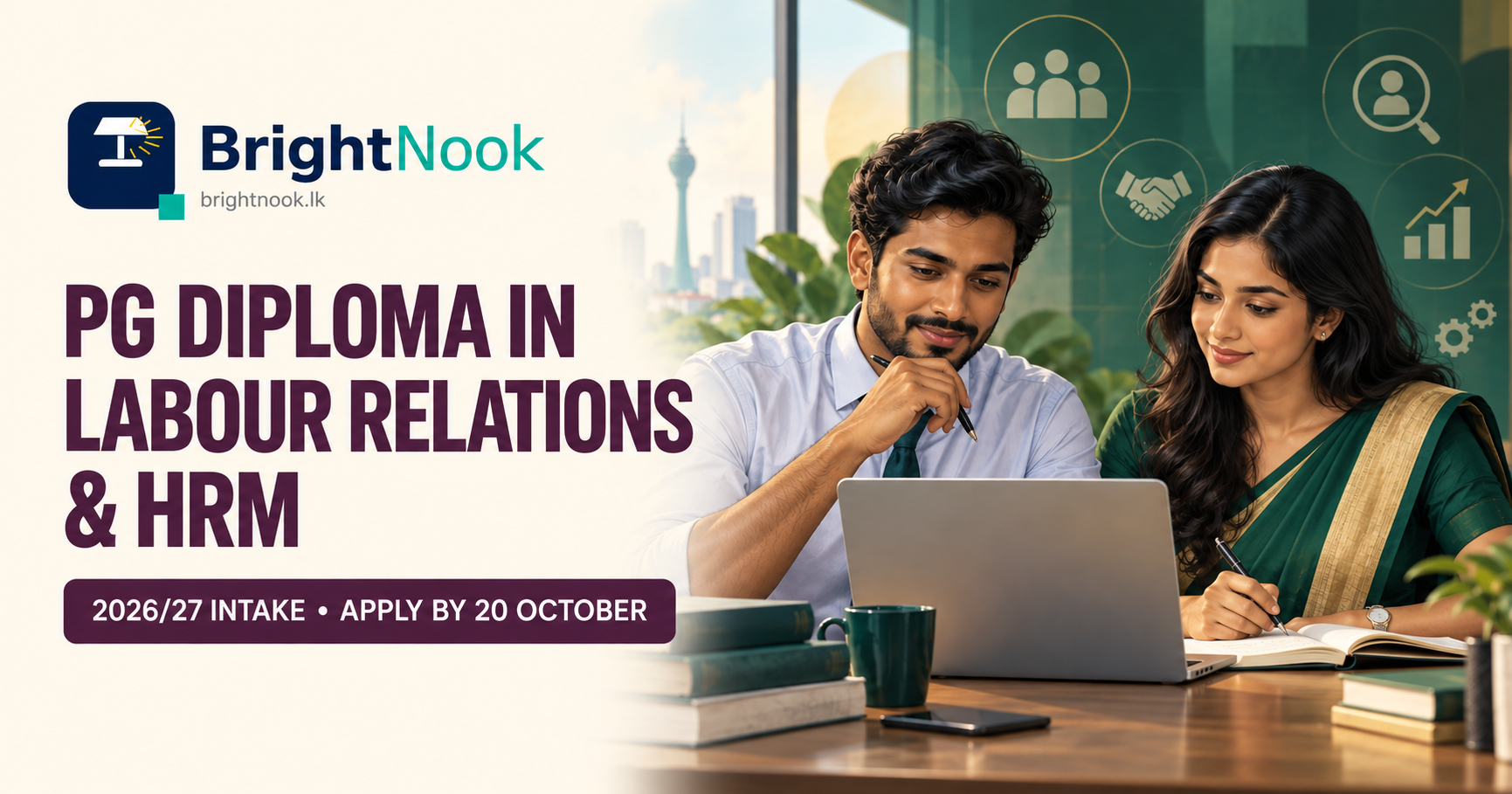 BrightNook cover: PG Diploma in Labour Relations and HRM, 2026/27 intake, apply by 20 October 2026