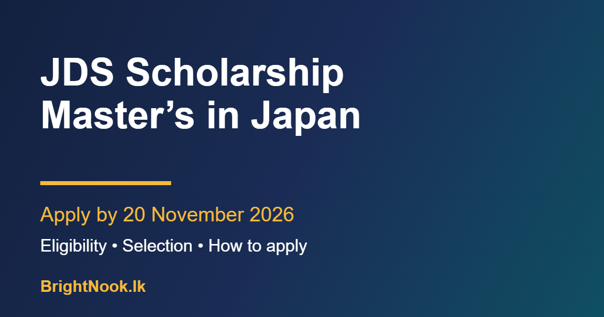 JDS Scholarship Sri Lanka master’s in Japan, apply by 20 November 2026