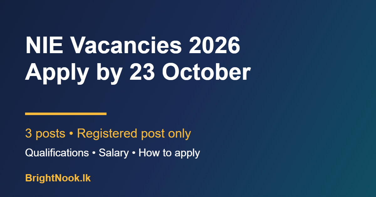 NIE vacancies 2026, apply by 23 October by registered post