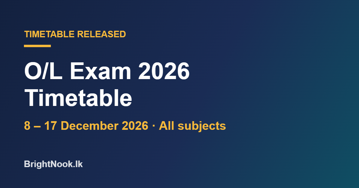 G.C.E. O/L Exam 2026 timetable, 8 to 17 December 2026