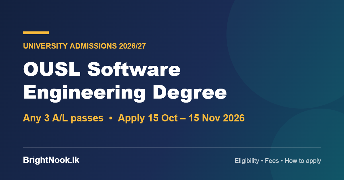OUSL Software Engineering degree BSE Hons 2026/27 application guide – BrightNook.lk